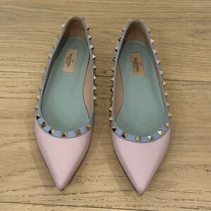 Valentino Garavani Pink Rockstud Leather Studded Ballet Flats